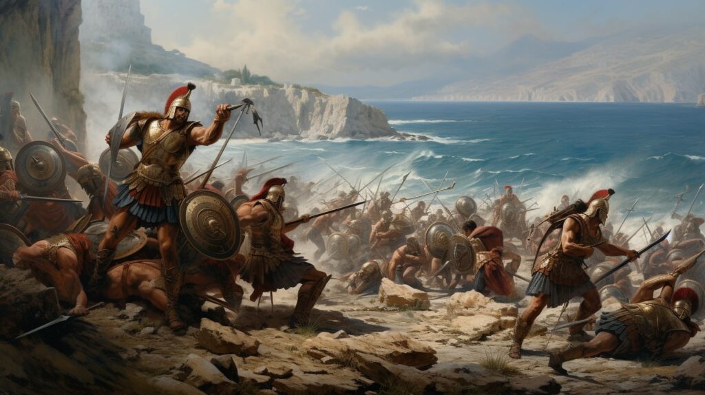 Greeks Fighting Trojans Near Sea